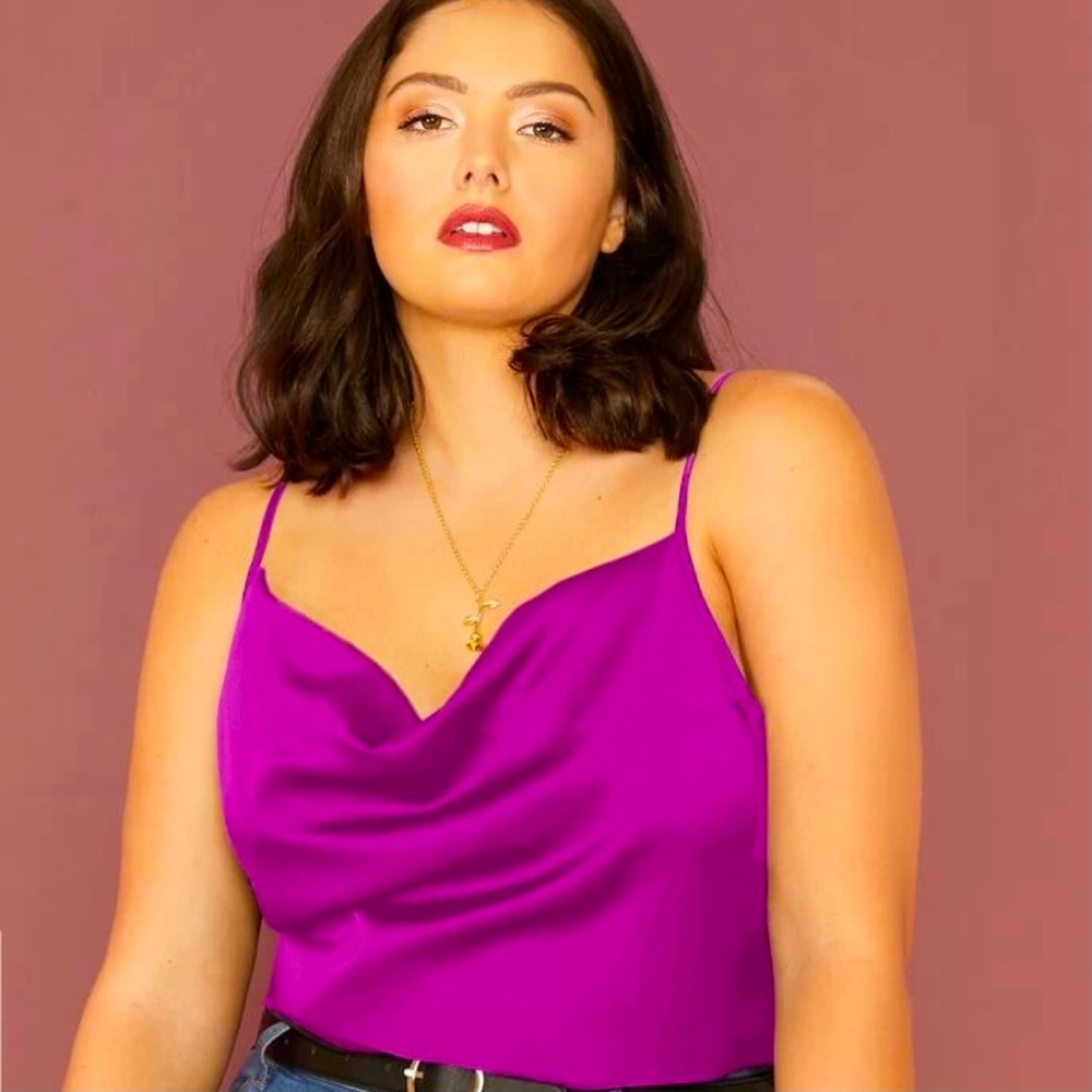 NWOT- Purple cow neck satin cami top
